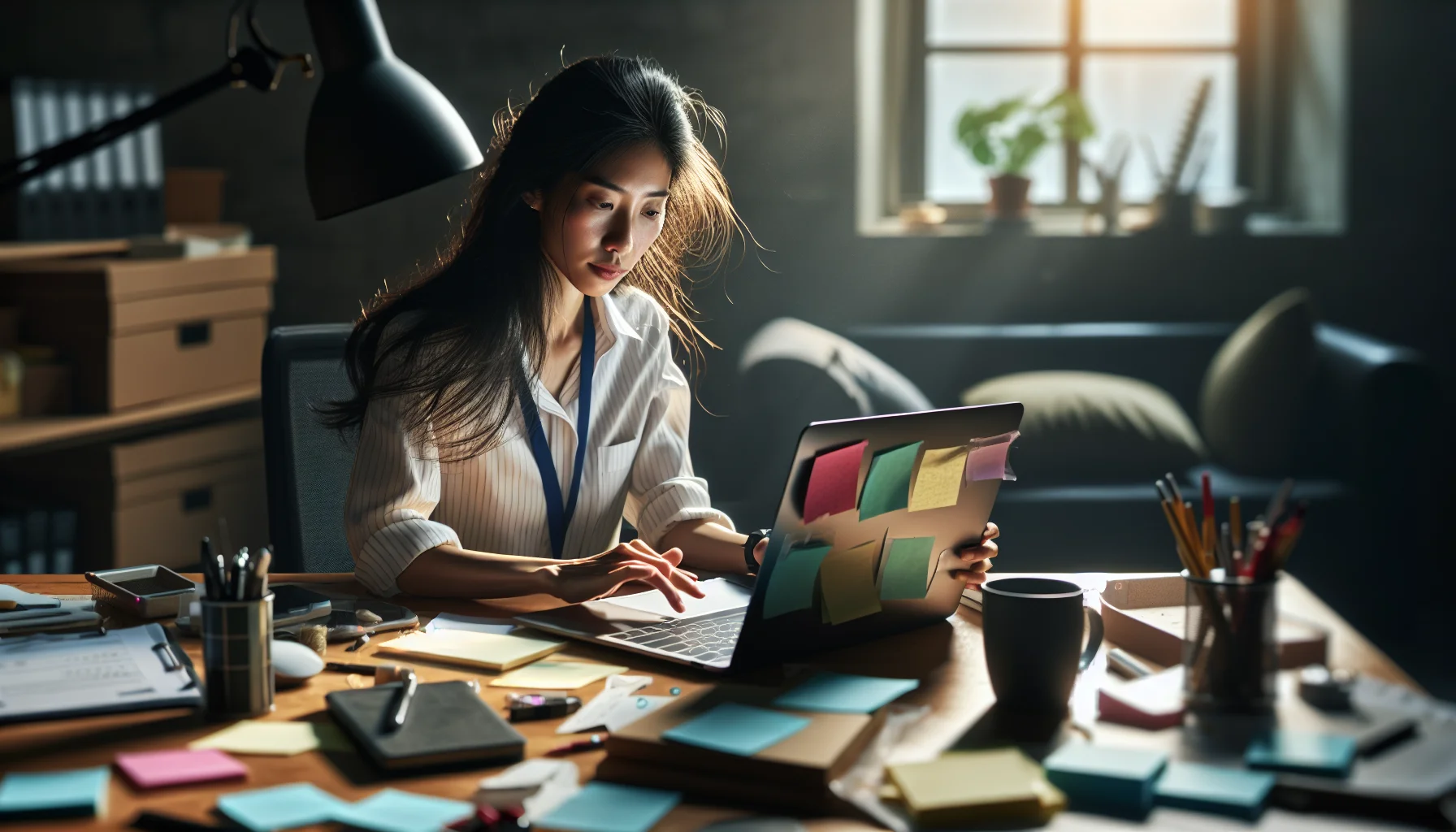 Southeast Asian personal assistant working at a desk