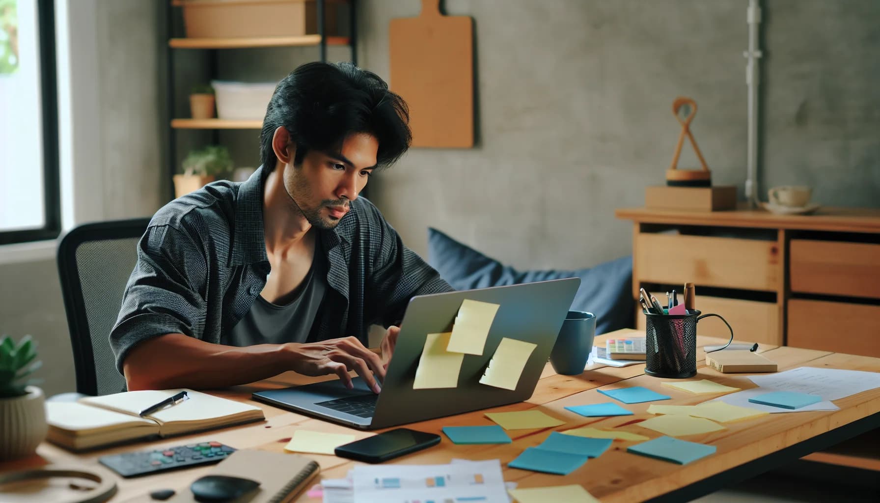 Filipino virtual assistant managing emails at a desk