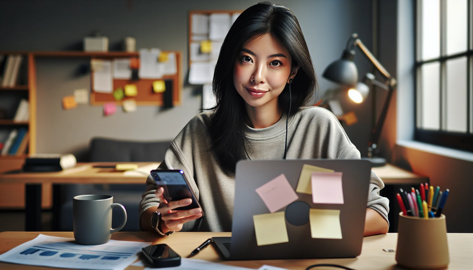 Southeast Asian virtual assistant working at a desk with a laptop