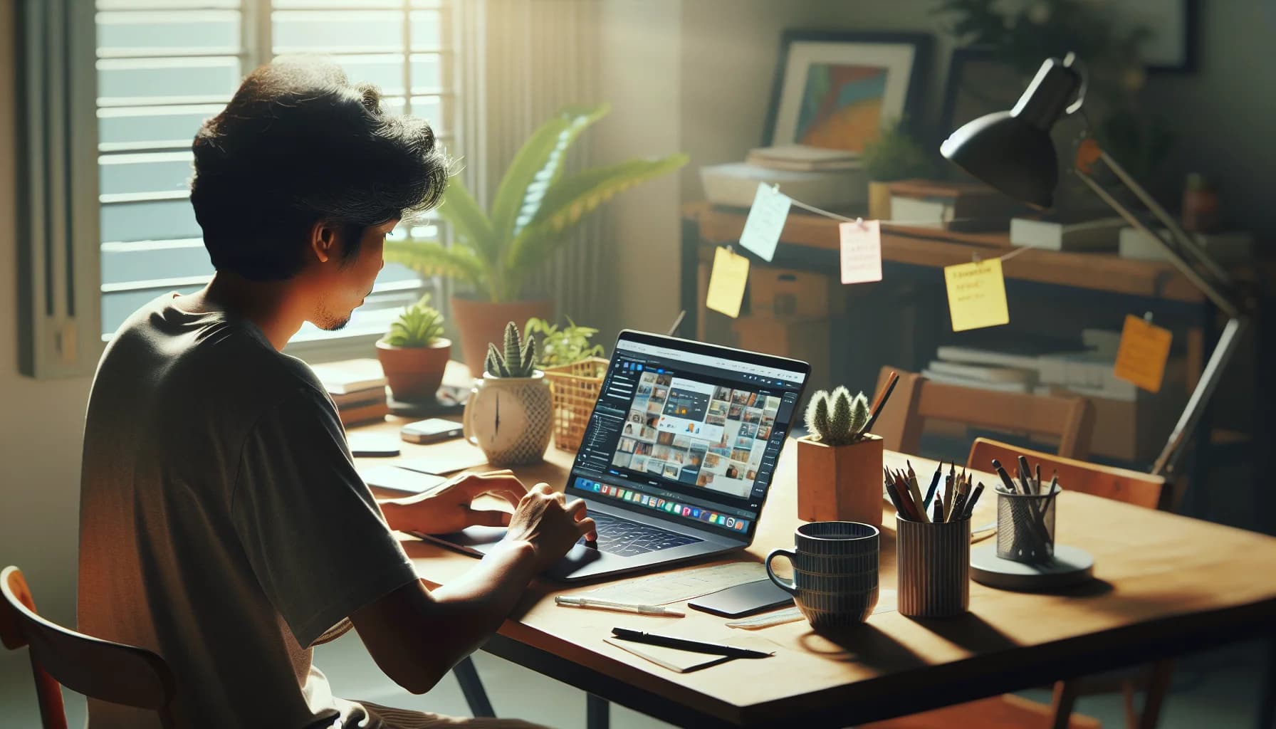 Filipino virtual assistant working at a home office desk