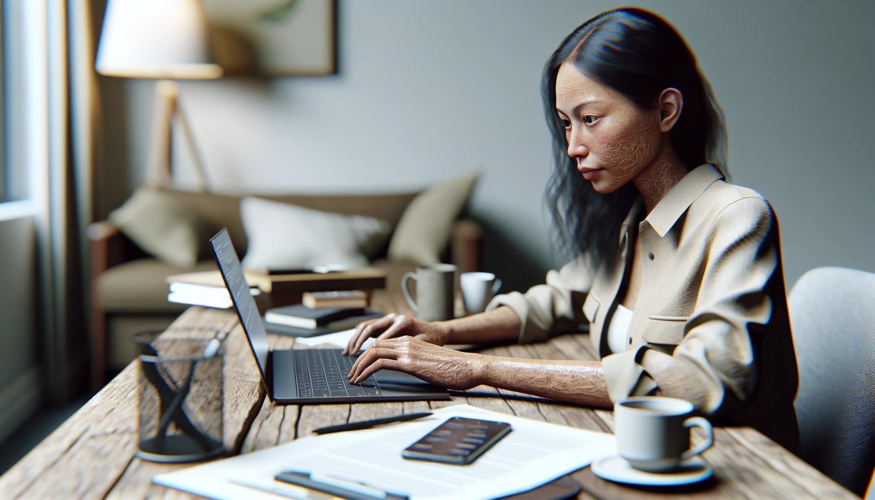 Filipino virtual assistant working at a laptop in home office