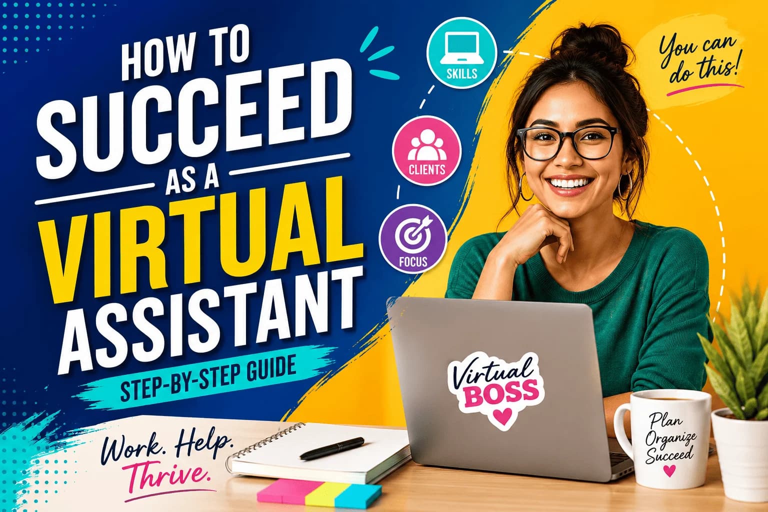 Filipino virtual assistant at work with laptop and coffee mug