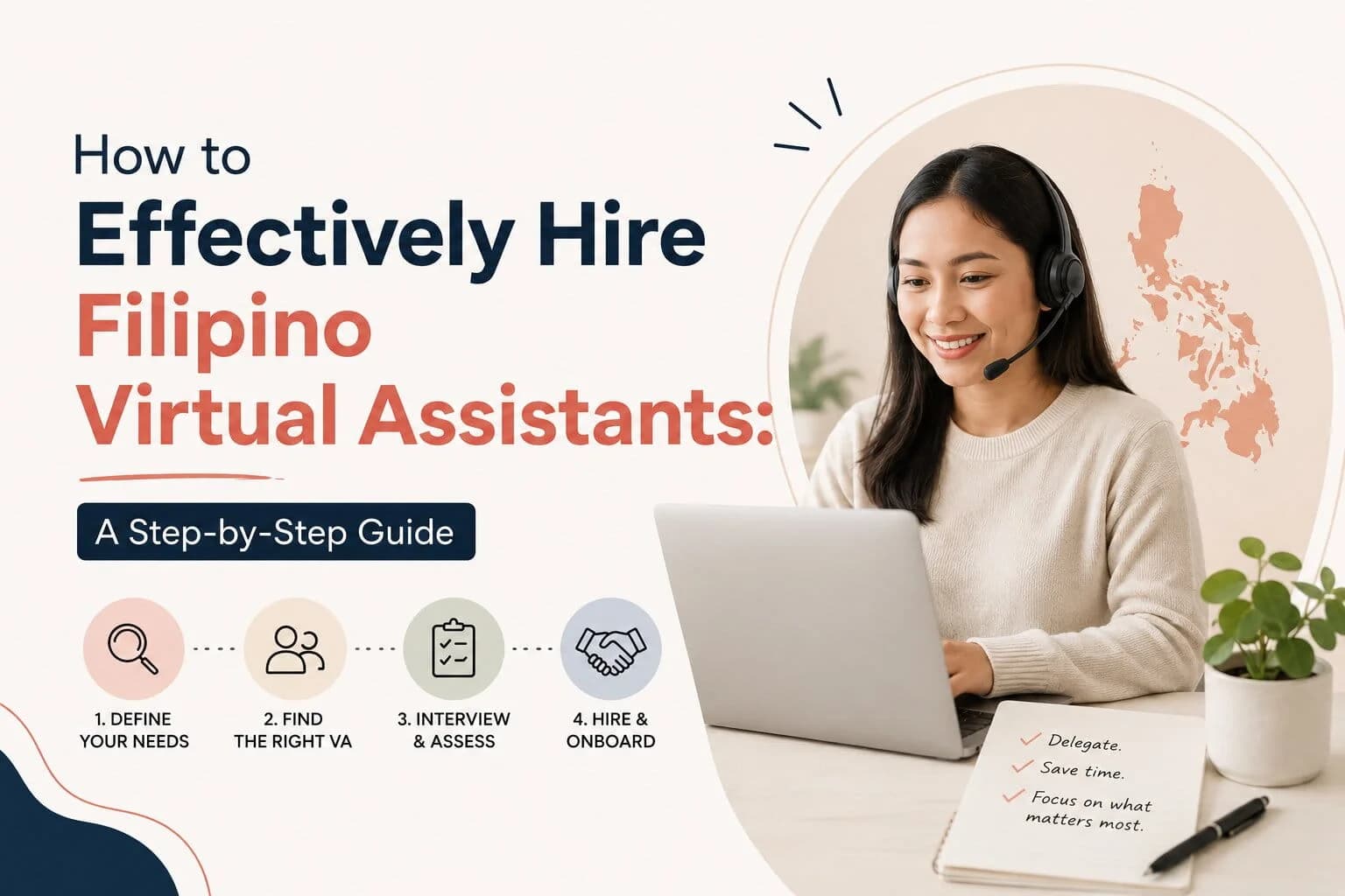 Filipino virtual assistant working at a desk with a laptop