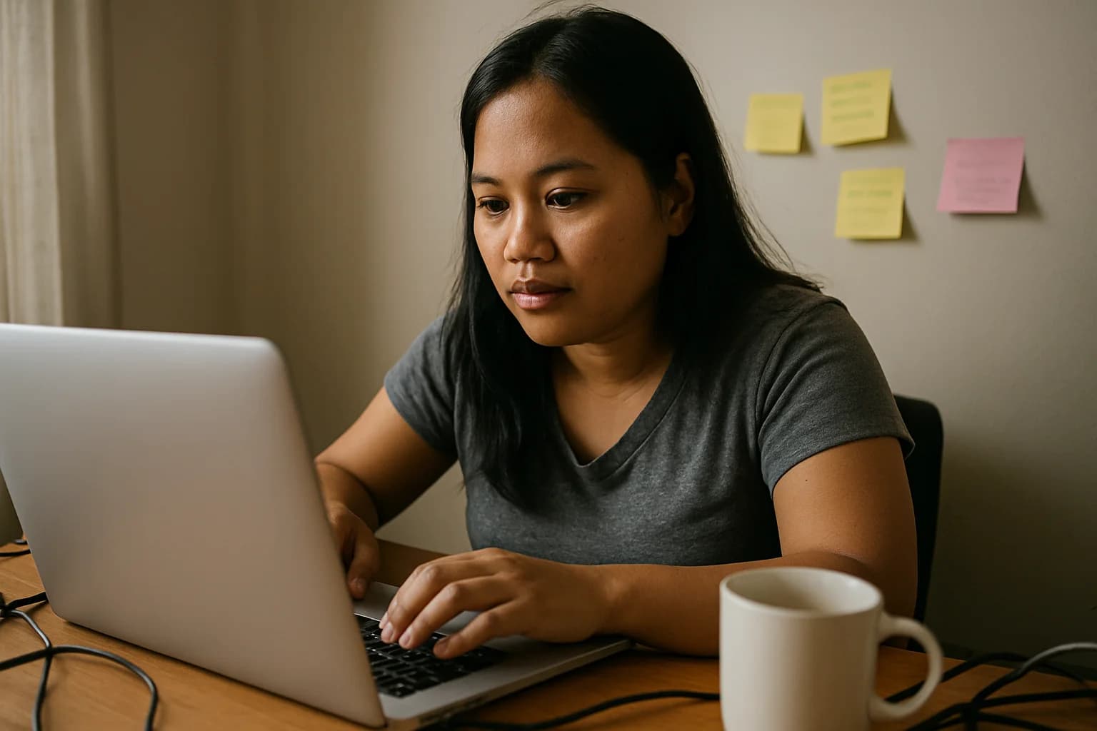 Filipino virtual assistant working in a casual home office