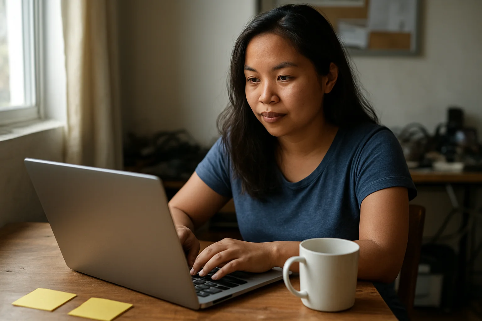 Filipino virtual assistant working in a home office