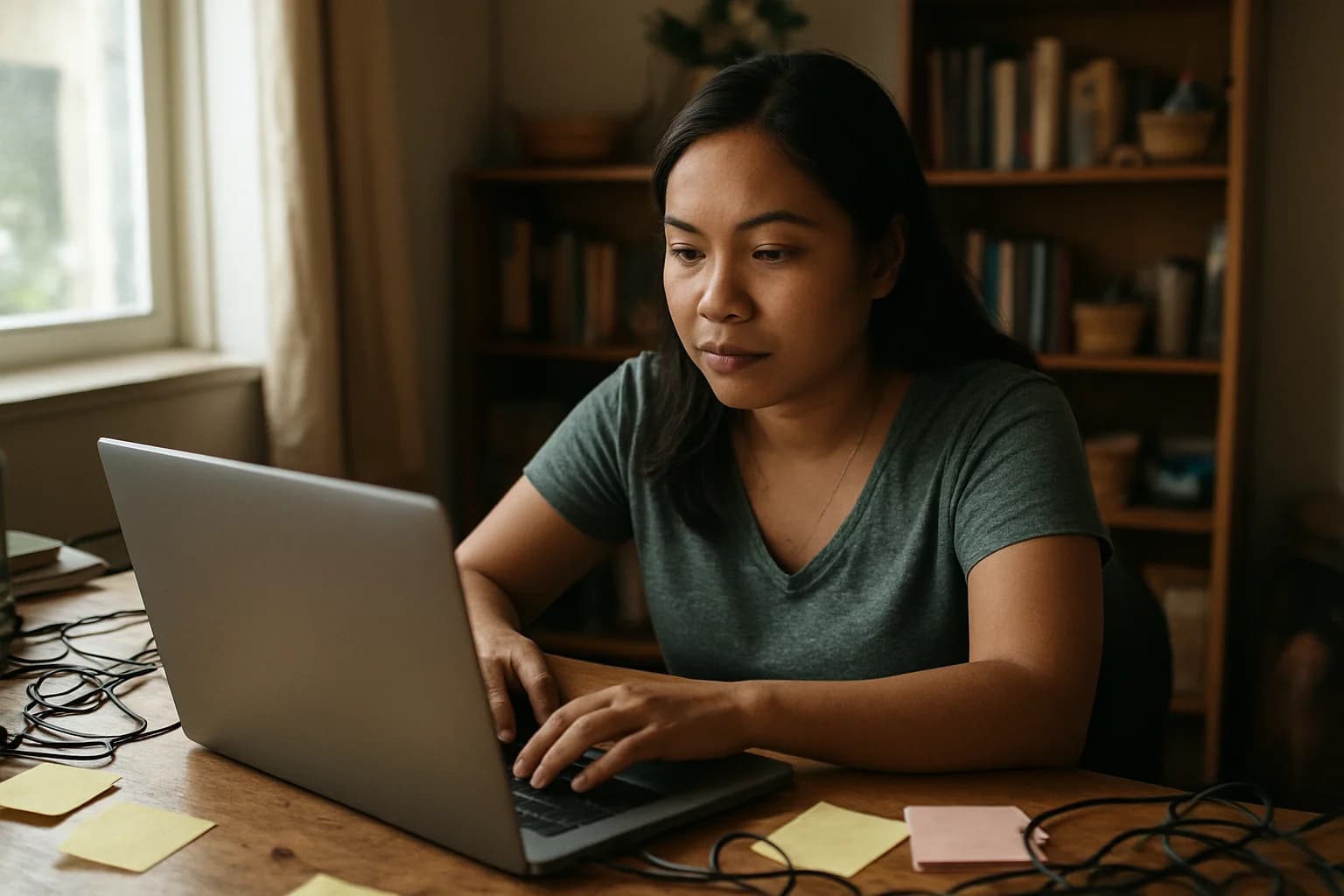 Filipino virtual admin working from home with coffee mug