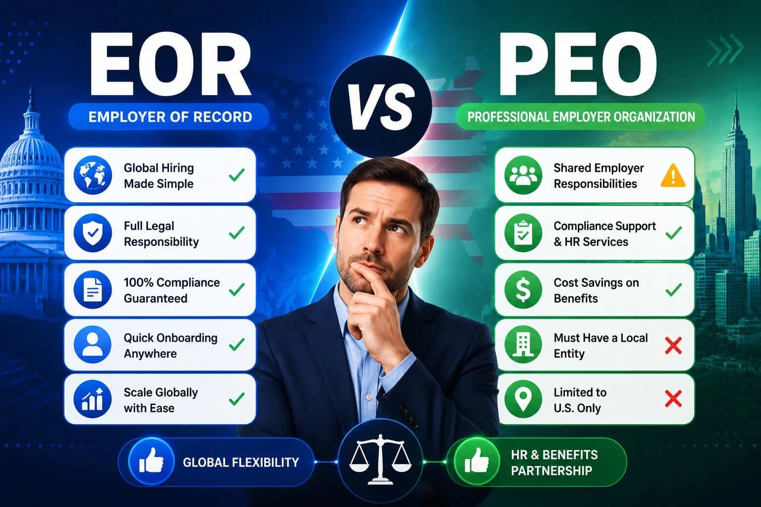 EOR vs PEO: Weighing the Pros and Cons for US Employers