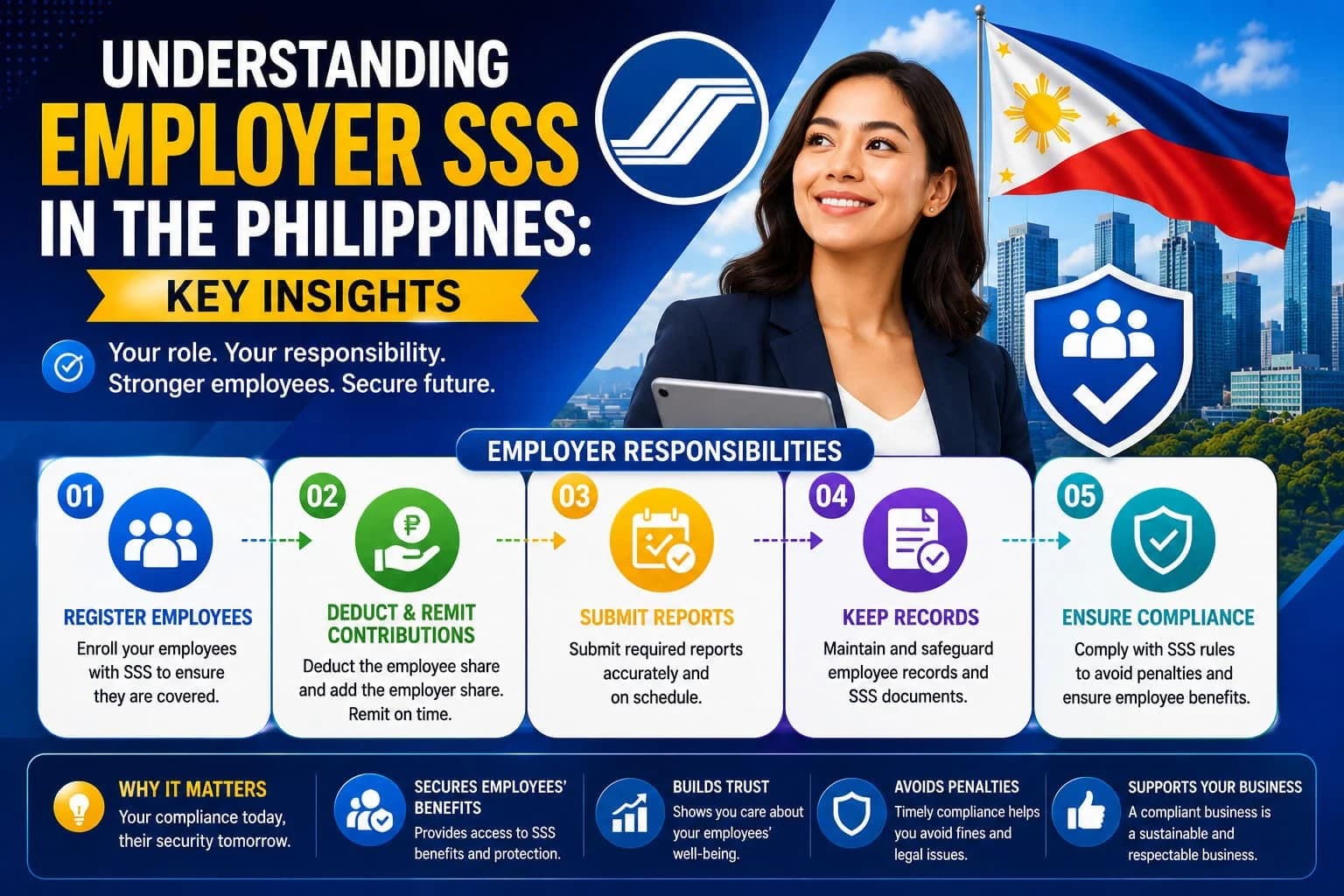 Filipino employer reviewing SSS documents at desk