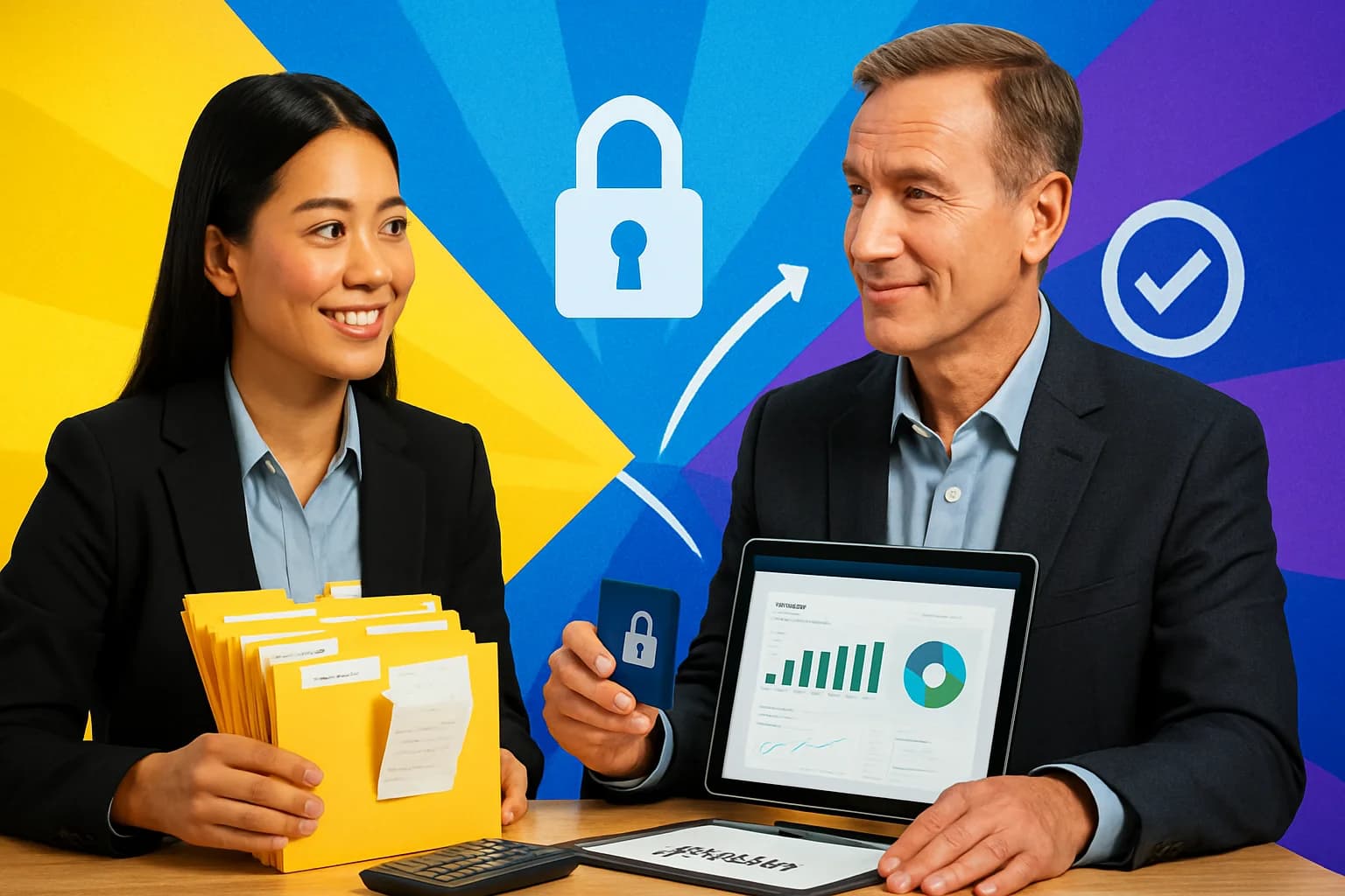 Filipino virtual assistant and business owner organizing secure bookkeeping workflow