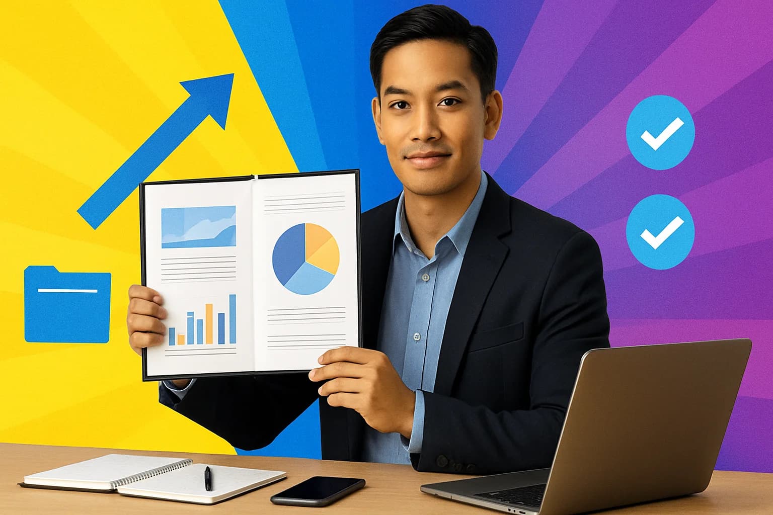 Filipino job seeker presenting a polished remote work portfolio confidently