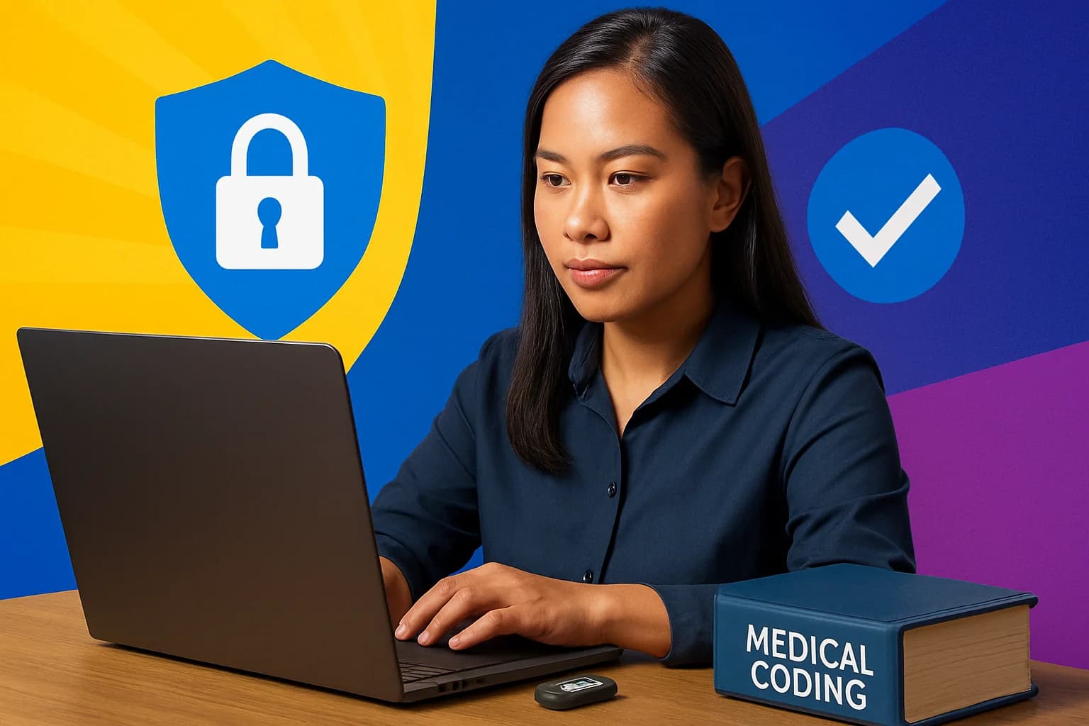 Filipino professional preparing for secure remote medical coding work
