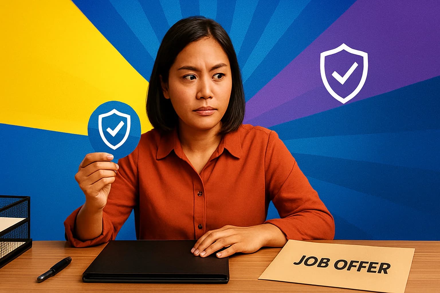 Filipino professional verifying a remote work offer before accepting a job