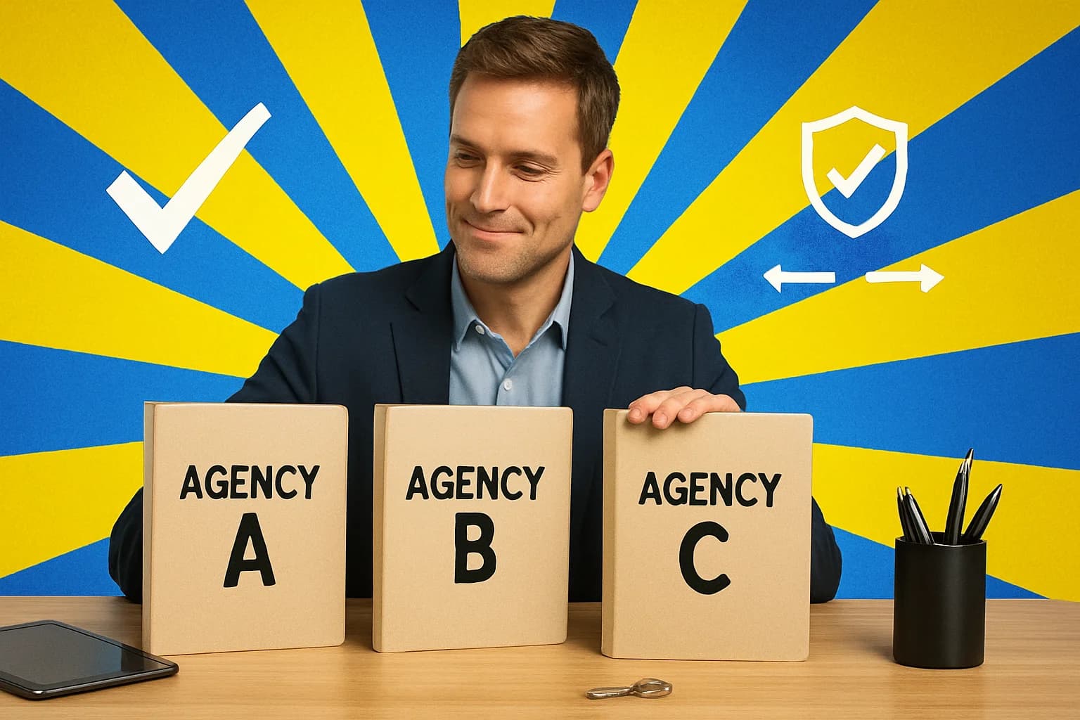 Business owner evaluating social media agency proposals before hiring