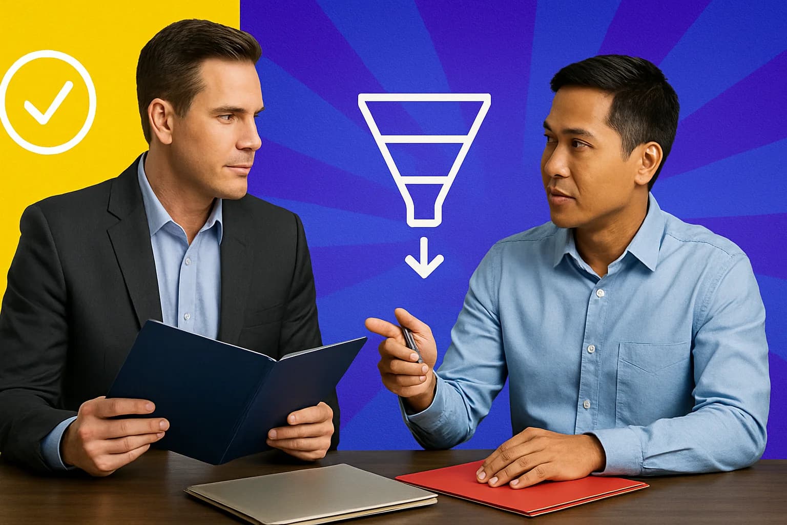 Business owner evaluating Lyfe Marketing Agency proposal with marketing strategist