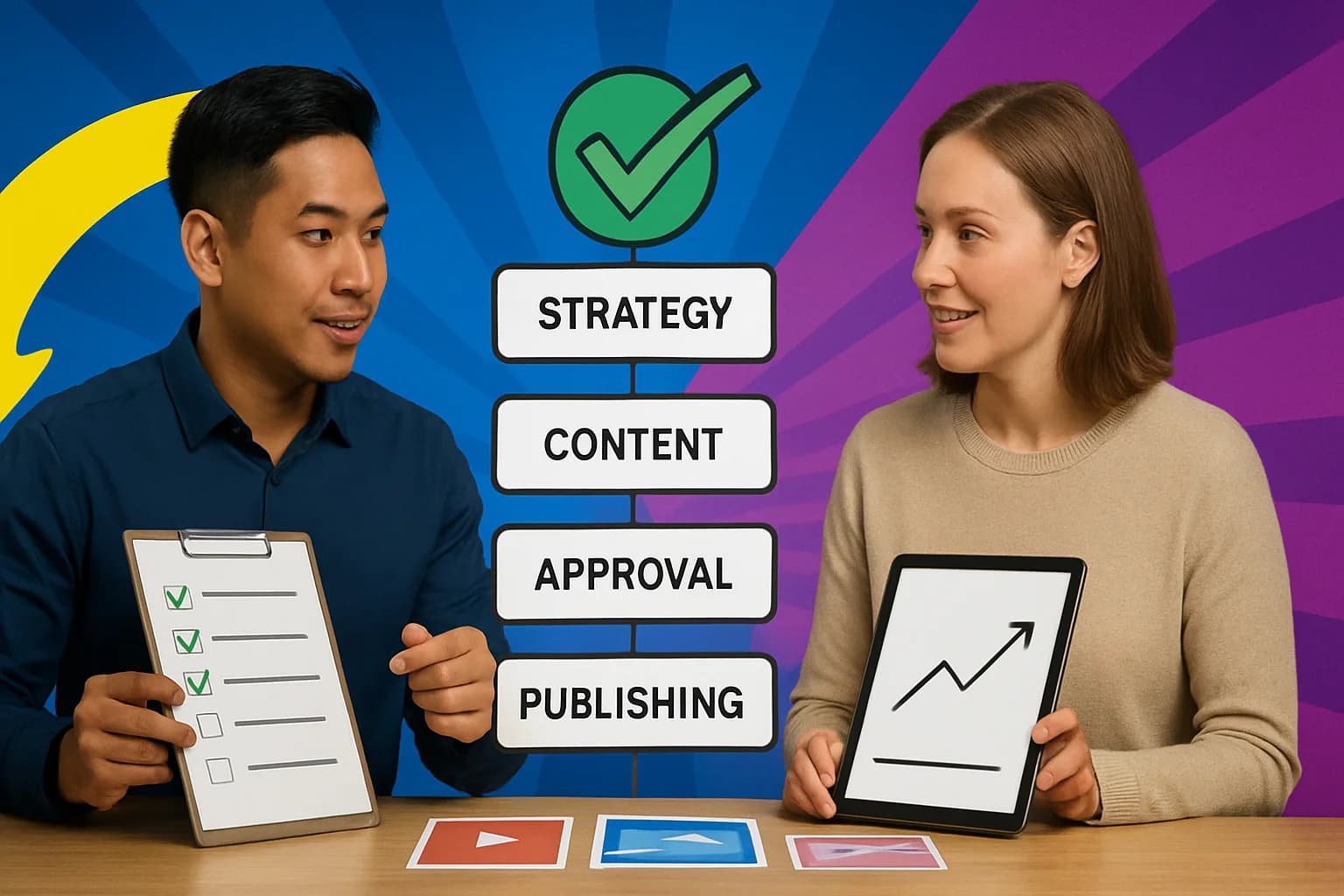 Filipino strategist reviewing boutique social media agency workflow with business client