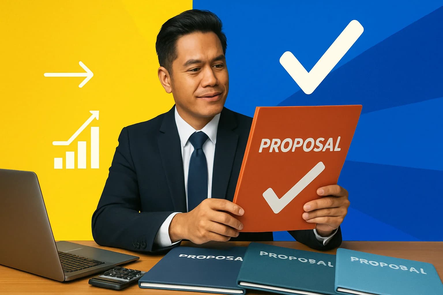 Marketing manager comparing social media agency proposals with a selection checkmark